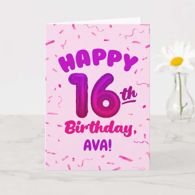 Happy 16th Birthday Card with Custom Name Karte (Kleine Pflanze)