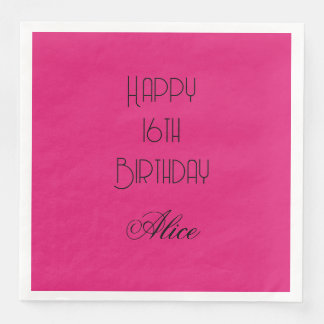 Happy 16th Birthday Pink Black Custom Name 2026 Serviette