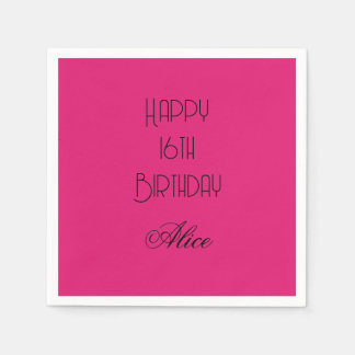 Happy 16th Birthday Pink Black Custom Name 2026 Serviette