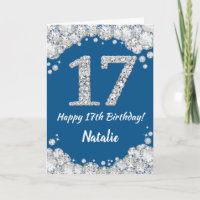 Happy 17. Geburtstag Blue and Silver Glitzer Card