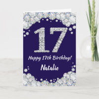Happy 17. Geburtstag Navy Blue und Silver Glitzer