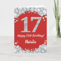 Happy 17. Geburtstagskarte Rot und Silber Glitzer