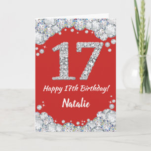 Happy 17. Geburtstagskarte Rot und Silber Glitzer  Karte