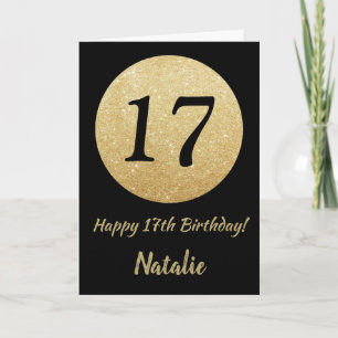 Happy 17h Birthday Black and Gold Glitter Card Karte