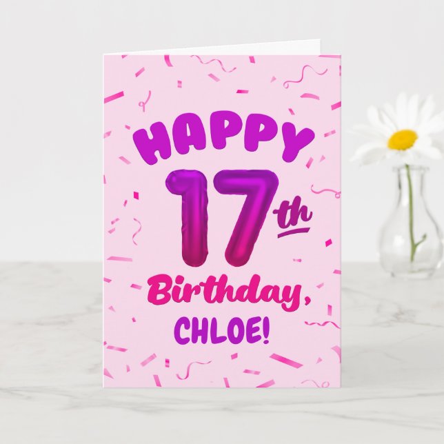 Happy 17th Birthday Card with Custom Name Karte (Kleine Pflanze)