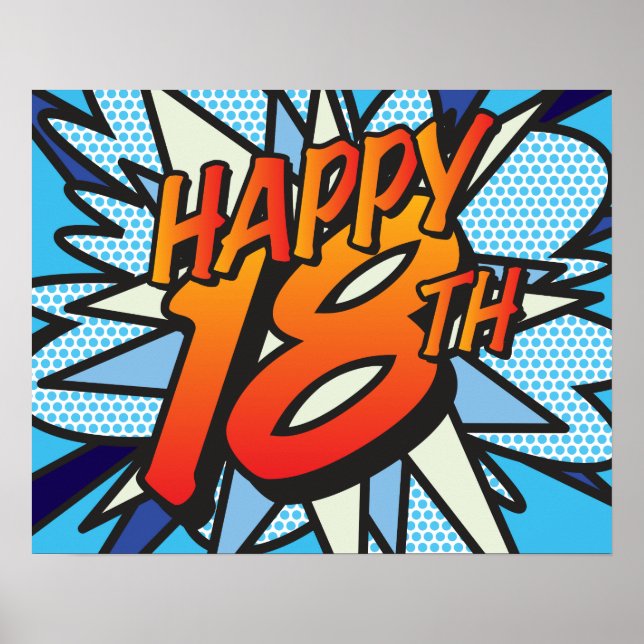 HAPPY 18. Comic Buch Pop Kunst Poster (Vorne)