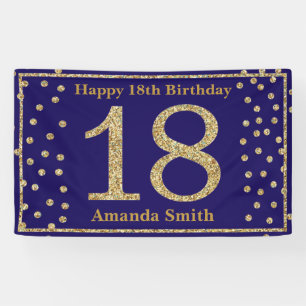 Happy 18. Geburtstag Banner Navy Blue Gold Glitzer