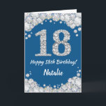 Happy 18. Geburtstag Blue and Silver Glitzer Card Karte<br><div class="desc">Happy 18. Geburtstag Blue and Silver Glitzer Card mit personalisiertem Namen. Für weitere Anpassungen klicken Sie bitte auf die Schaltfläche "Anpassen" und verwenden Sie unser Designwerkzeug,  um diese Vorlage zu ändern.</div>