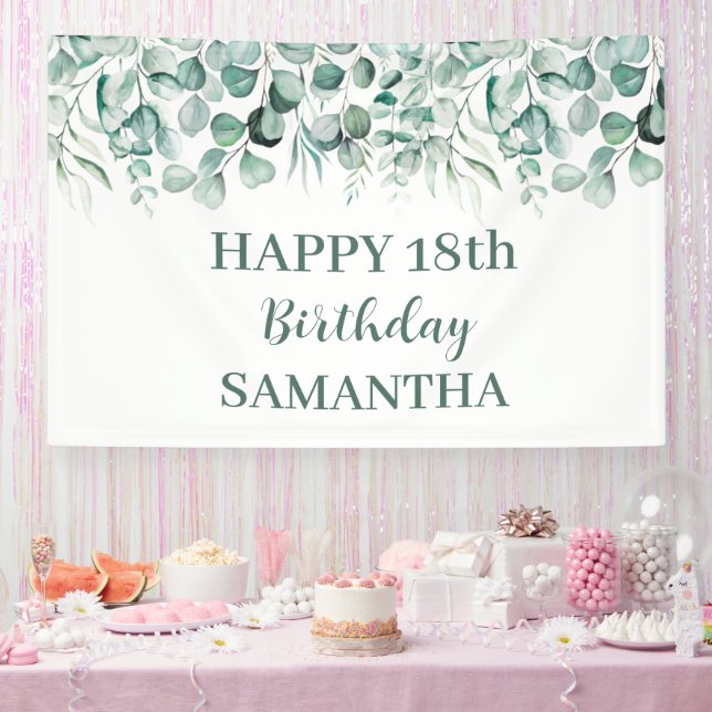 Happy 18. Geburtstag Eukalyptus Botanisch Rustikal Banner (Party)