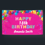 Happy 18. Geburtstag farbenfrohe Balloons Hot Pink Banner<br><div class="desc">Happy 18. Geburtstag farbenfrohe Balloons Confetti Hot Pink Banner. Für weitere Anpassungen klicken Sie bitte auf die Schaltfläche "Anpassen" und verwenden Sie unser Designwerkzeug,  um diese Vorlage zu ändern.</div>