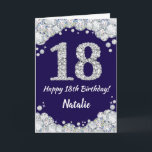 Happy 18. Geburtstag Navy Blue und Silver Glitzer Karte<br><div class="desc">Happy 18. Geburtstag Navy Blue und Silver Glitzer Card mit personalisiertem Namen. Für weitere Anpassungen klicken Sie bitte auf die Schaltfläche "Anpassen" und verwenden Sie unser Designwerkzeug,  um diese Vorlage zu ändern.</div>