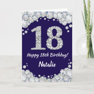 Happy 18. Geburtstag Navy Blue und Silver Glitzer Karte