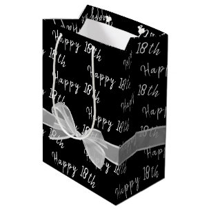 Happy 18. Geburtstagsbow auf Black Medium Geschenk Mittlere Geschenktüte