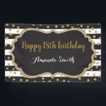 Happy 18th Birthday Banner. Gold Glitter Confetti Banner<br><div class="desc">Happy 18th Birthday Banner for women or man. Black and Gold Birthday Party Banner. Gold Glitter Confetti. Black and White Stripes. Printable Digital. For further customization,  please click the "Customize it" button and use our design tool to modify this template.</div>