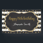 Happy 18th Birthday Banner. Gold Glitter Confetti Banner<br><div class="desc">Happy 18th Birthday Banner for women or man. Black and Gold Birthday Party Banner. Gold Glitter Confetti. Black and White Stripes. Printable Digital. For further customization,  please click the "Customize it" button and use our design tool to modify this template.</div>