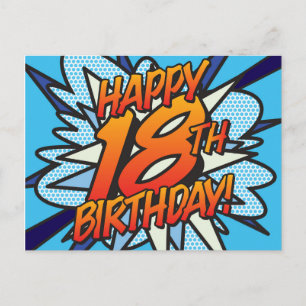 HAPPY 18TH BIRTHDAY Comic Book Pop Art blue Postkarte