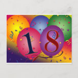 Happy 18th Birthday! Postkarte<br><div class="desc">Big colorful with confetti and rainbow colored background with 18 in the ballons.  Perfektes Design for your 18th birthday party favors / mailings.</div>