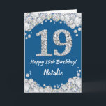 Happy 19. Geburtstag Blue and Silver Glitzer Card Karte<br><div class="desc">Happy 19. Geburtstag Blue and Silver Glitzer Card mit personalisiertem Namen. Für weitere Anpassungen klicken Sie bitte auf die Schaltfläche "Anpassen" und verwenden Sie unser Designwerkzeug,  um diese Vorlage zu ändern.</div>