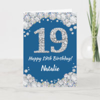 Happy 19. Geburtstag Blue and Silver Glitzer Card