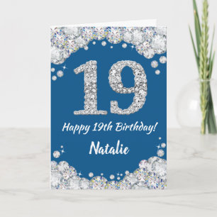 Happy 19. Geburtstag Blue and Silver Glitzer Card Karte