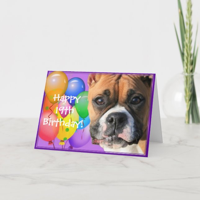 Happy 19th Birthday Boxer Dog Greeting card Karte (Vorderseite)