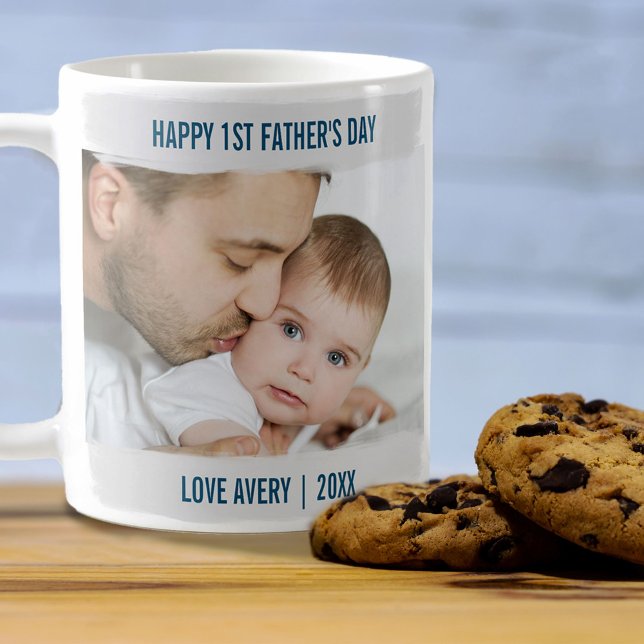 Happy 1. Fathers Day 2 Foto Grau Pinselstrich Kaffeetasse (Von Creator hochgeladen)