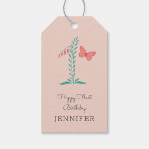 Happy 1. Geburtstag Baby Girl Butterfly Floral Geschenkanhänger