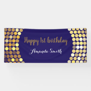 Happy 1. Geburtstag Banner Navy Blue Gold Glitzer
