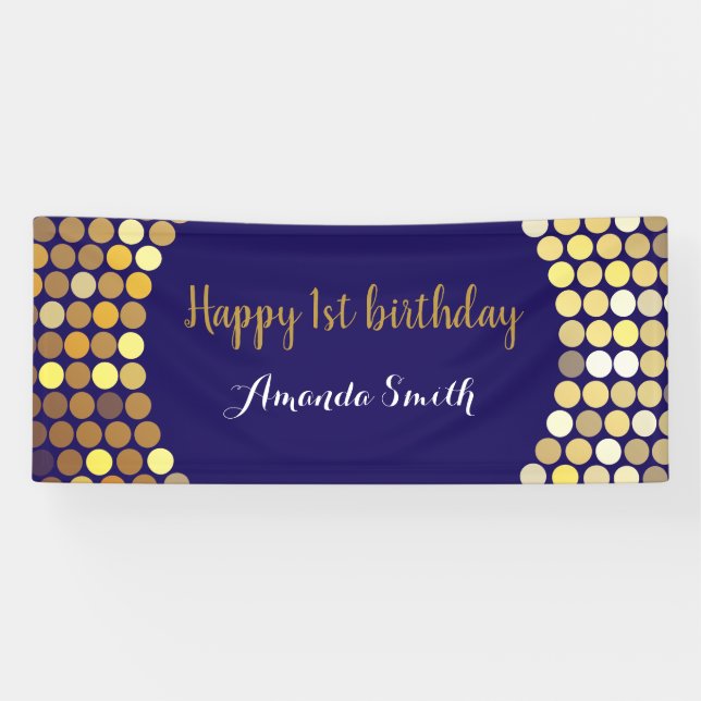 Happy 1. Geburtstag Banner Navy Blue Gold Glitzer (Horizontal)