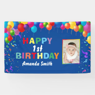 Happy 1. Geburtstag farbenfrohe Balloons Blau Banner