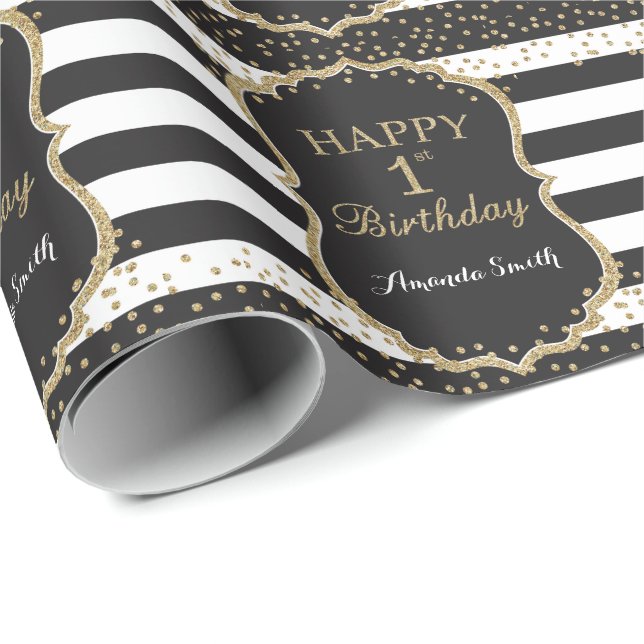 Happy 1. Geburtstag Gold Glitzer Wrapping Paper Geschenkpapier (Rolleneckpunkt)