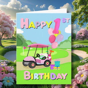 Happy 1. Geburtstag Polka Dot Pink Girly Golf Card Karte