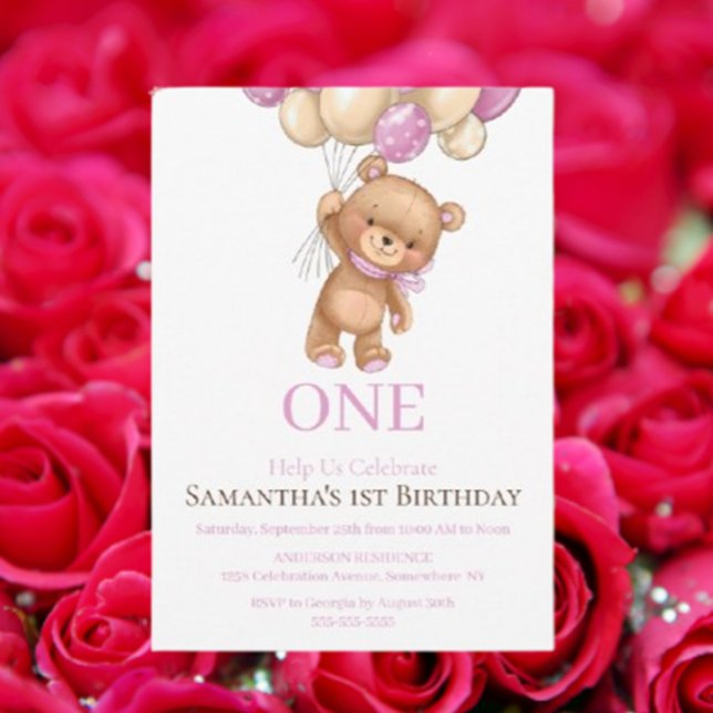 Happy 1 Geburtstag Teddybär Einladung (Sweet Teddy Bear Baby Shower Invitations)