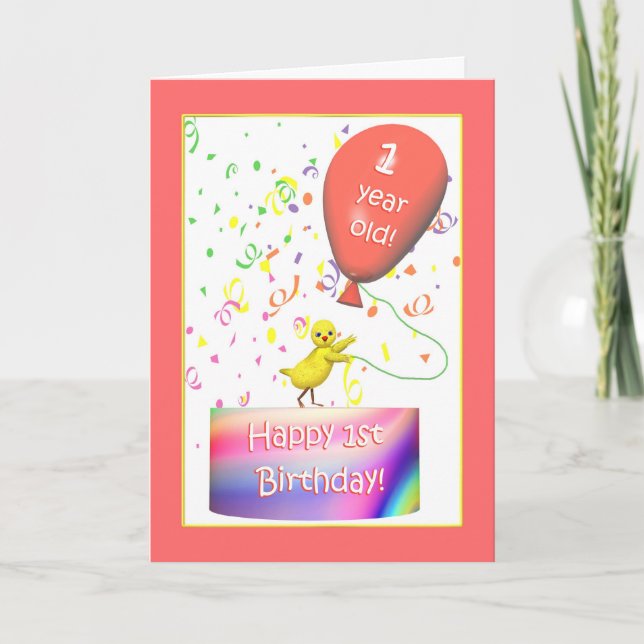 Happy 1. Geburtstagshähnchen Karte (Vorderseite)
