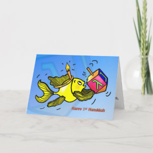 Happy 1. Hanukkah niedliche lustige Sparky Fish CA Feiertagskarte