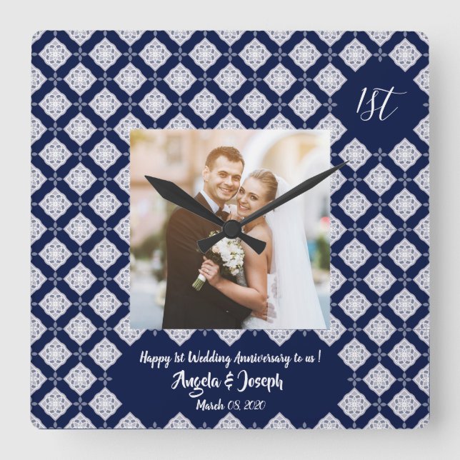 Happy 1. Jubiläum dekorative Foto Uhr (Vorderseite)