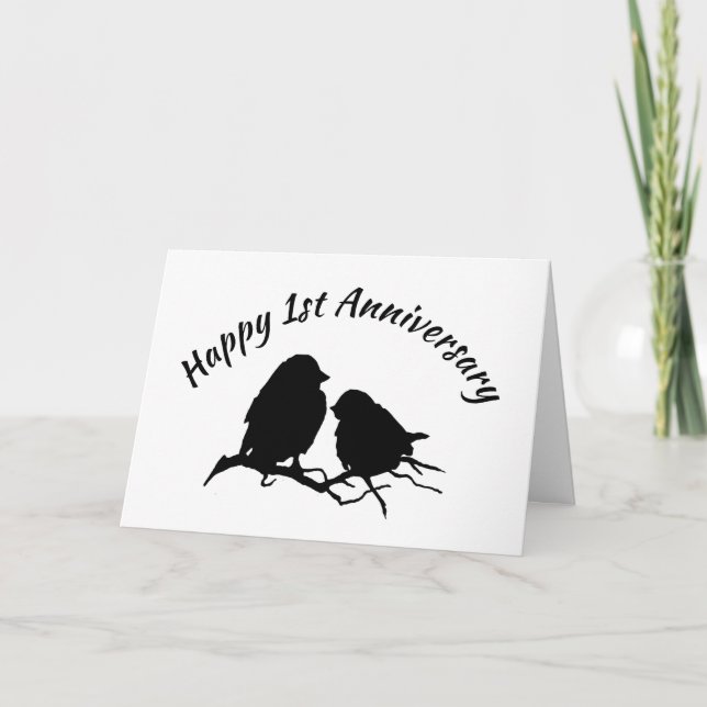 Happy 1. Jubiläum Niedliche Bird Couple Silhouette Karte (Vorderseite)