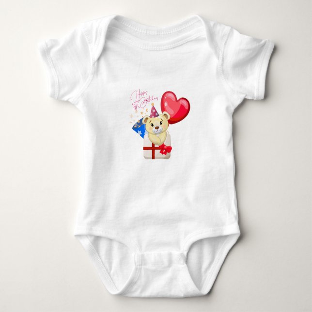 Happy 1st Birthday Bear  baby Bodysuit  Baby Strampler (Vorderseite)