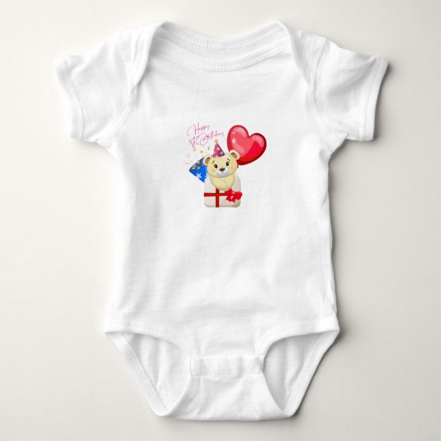 Happy 1st Birthday Bear  baby Bodysuit  Strampler (Vorderseite)