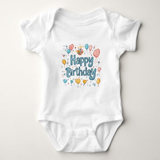 Happy 1st Birthday – Cute balloon Baby Strampler (Vorderseite)