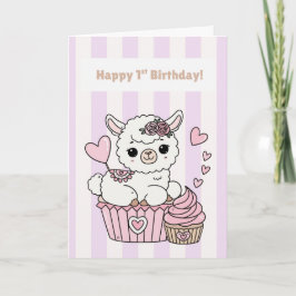 Happy 1st Birthday Cute Llama Girl Card | Adorable Karte