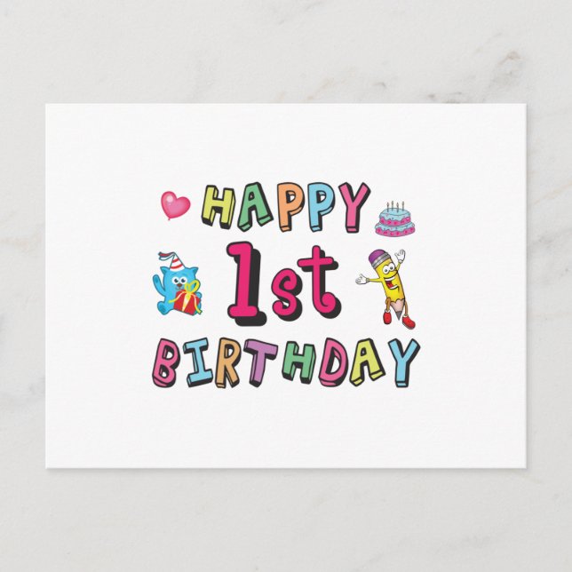 Happy 1st Birthday for 1 year old Kids B-day wish Postkarte (Vorderseite)