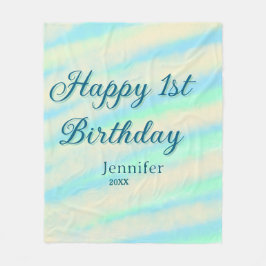 Happy 1st birthday kids baby blue green pastel ret fleecedecke