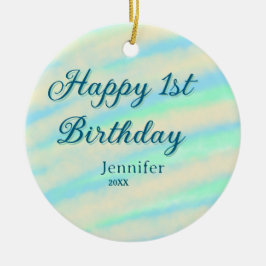 Happy 1st birthday kids baby blue green pastel ret keramik ornament