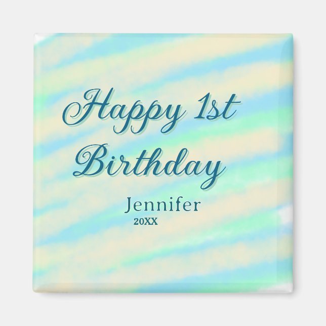 Happy 1st birthday kids baby blue green pastel ret magnet (Vorne)