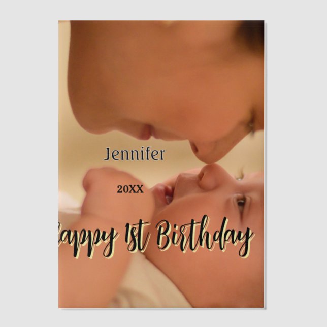 Happy 1st birthday kids baby mother black yellow  (Vorderseite)