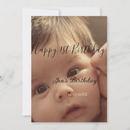Happy 1st birthday name photo date stylish calligr einladung