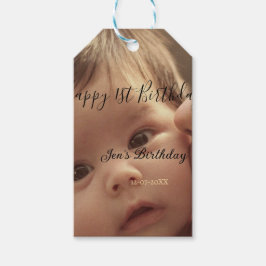 Happy 1st birthday name photo date stylish calligr geschenkanhänger