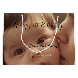 Happy 1st birthday name photo date stylish calligr große geschenktüte