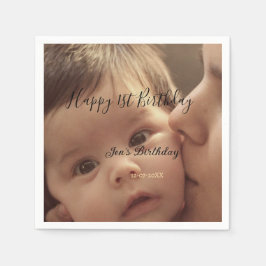 Happy 1st birthday name photo date stylish calligr serviette
